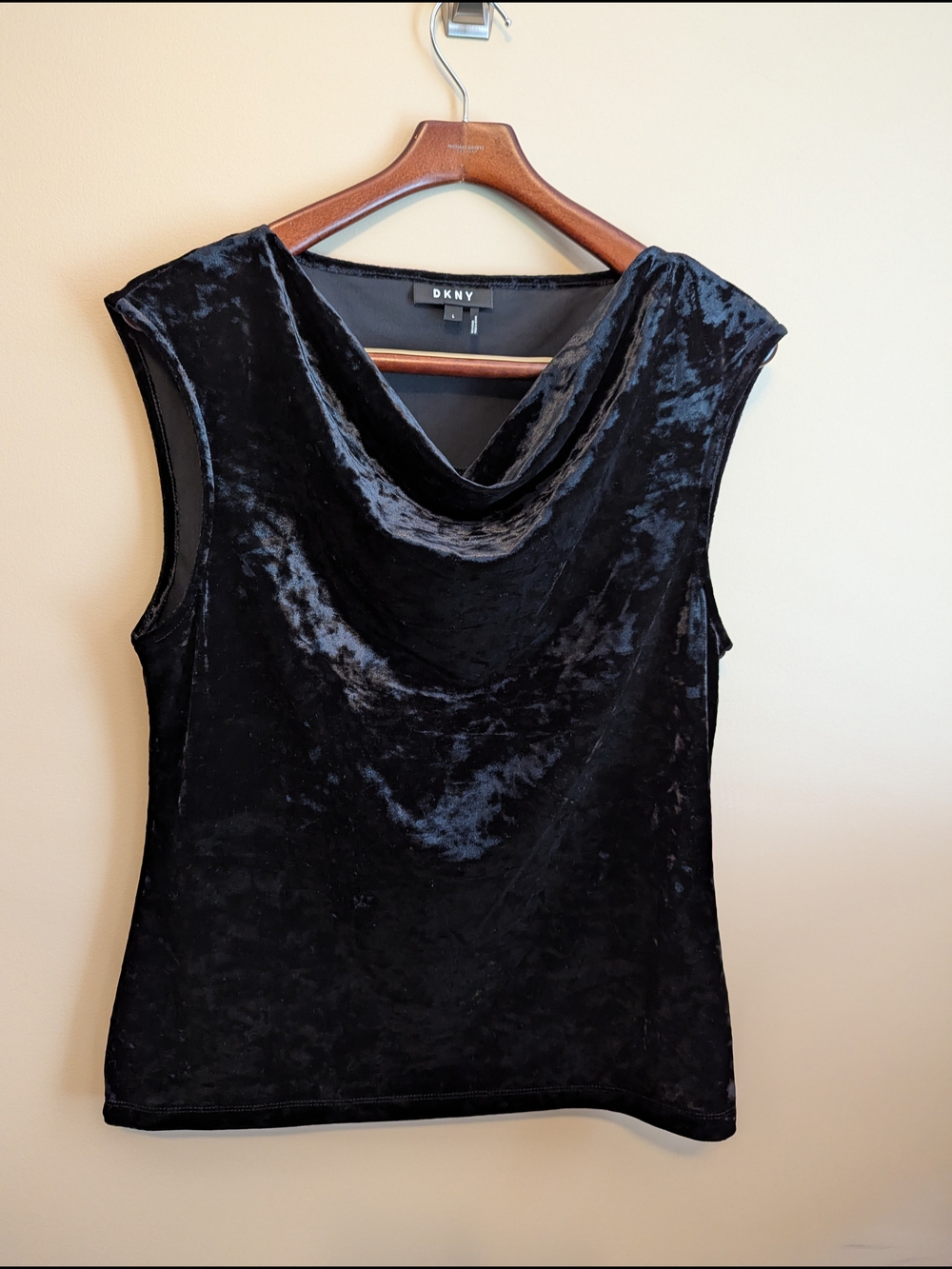 DKNY Black Velvet Cowl Neck Sleeveless Camisole